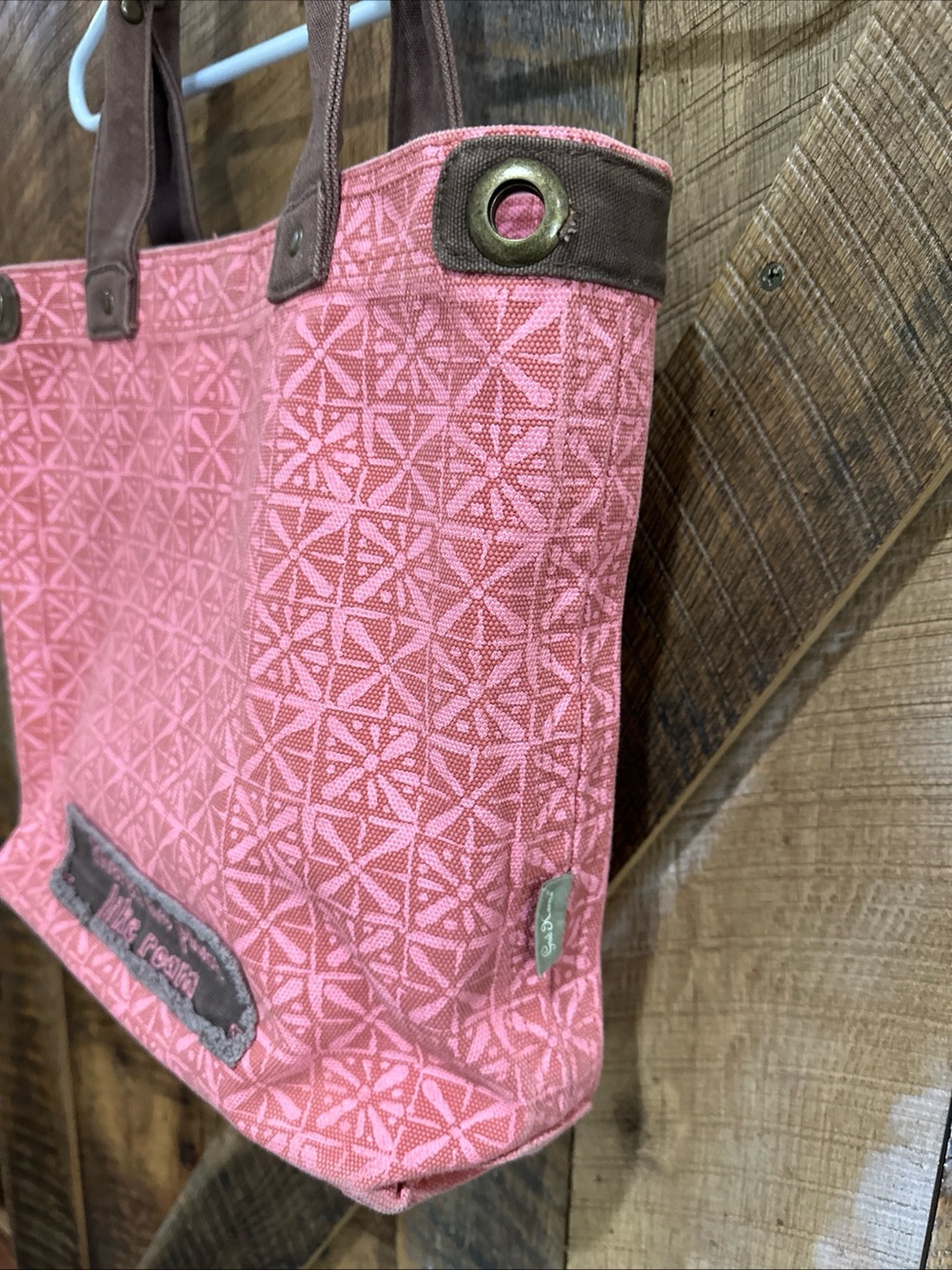 Life Is Good Pink Canvas Tote Bag Brown Handles “There’s No Place Like Roam” - Picture 5 of 11